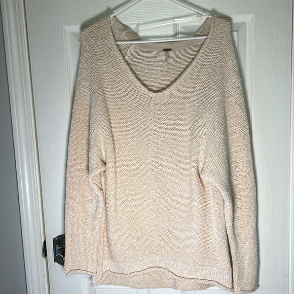 Free People Chamoix Bright Lights Peach Long Sleeve Knit Oversized Sweater, S - Picture 4 of 8